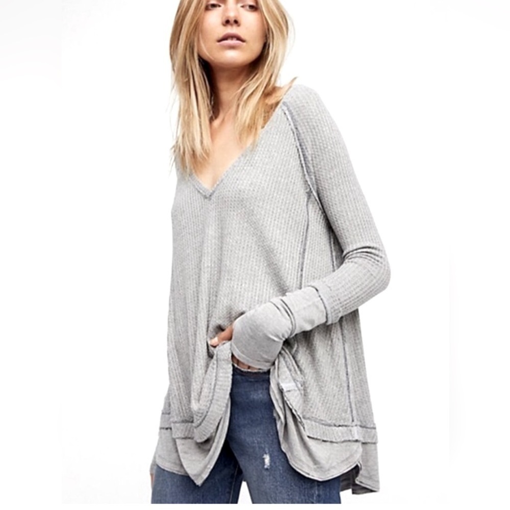 WE THE FREE Laguna Waffle Thermal Knit Oversized Long Sleeve Top Blouse Shirt M